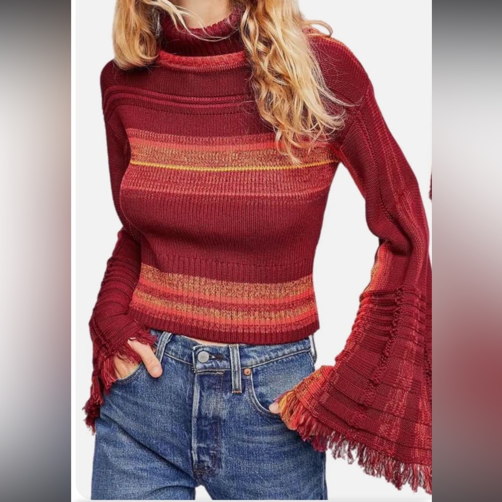 FREE PEOPLE CLOSE TO ME PULL ON SWEATER IN RED BERRY